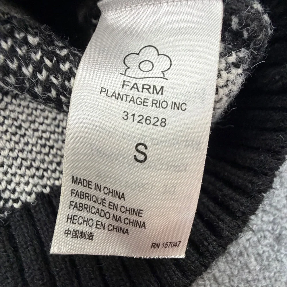 Farm Rio Black White Geometric Graphic Cropped Knit Sweater Womens Small